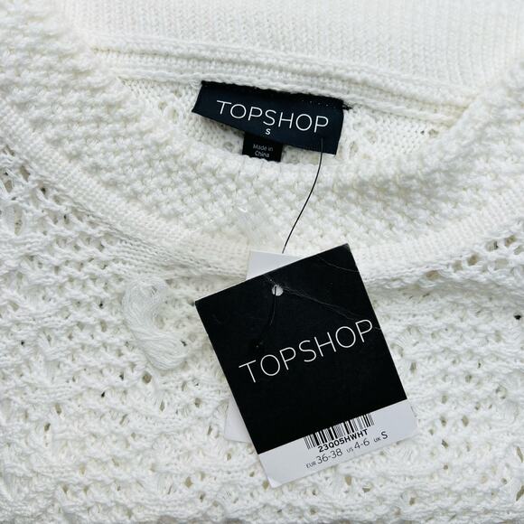 Topshop Women's S Open Knit Mock Neck Pointelle Oversize Boxy Sweater White - Picture 12 of 13